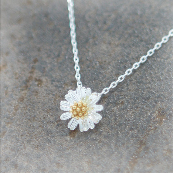 Gift for Granddaughter Solid Silver Daisy Necklace 