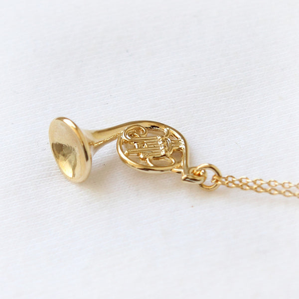 3D Realistic Musical Instrument Trumpet Shaped Pendant Necklace in Gold